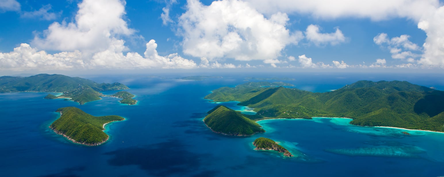 aerial panorama of US and British Virgin Islands