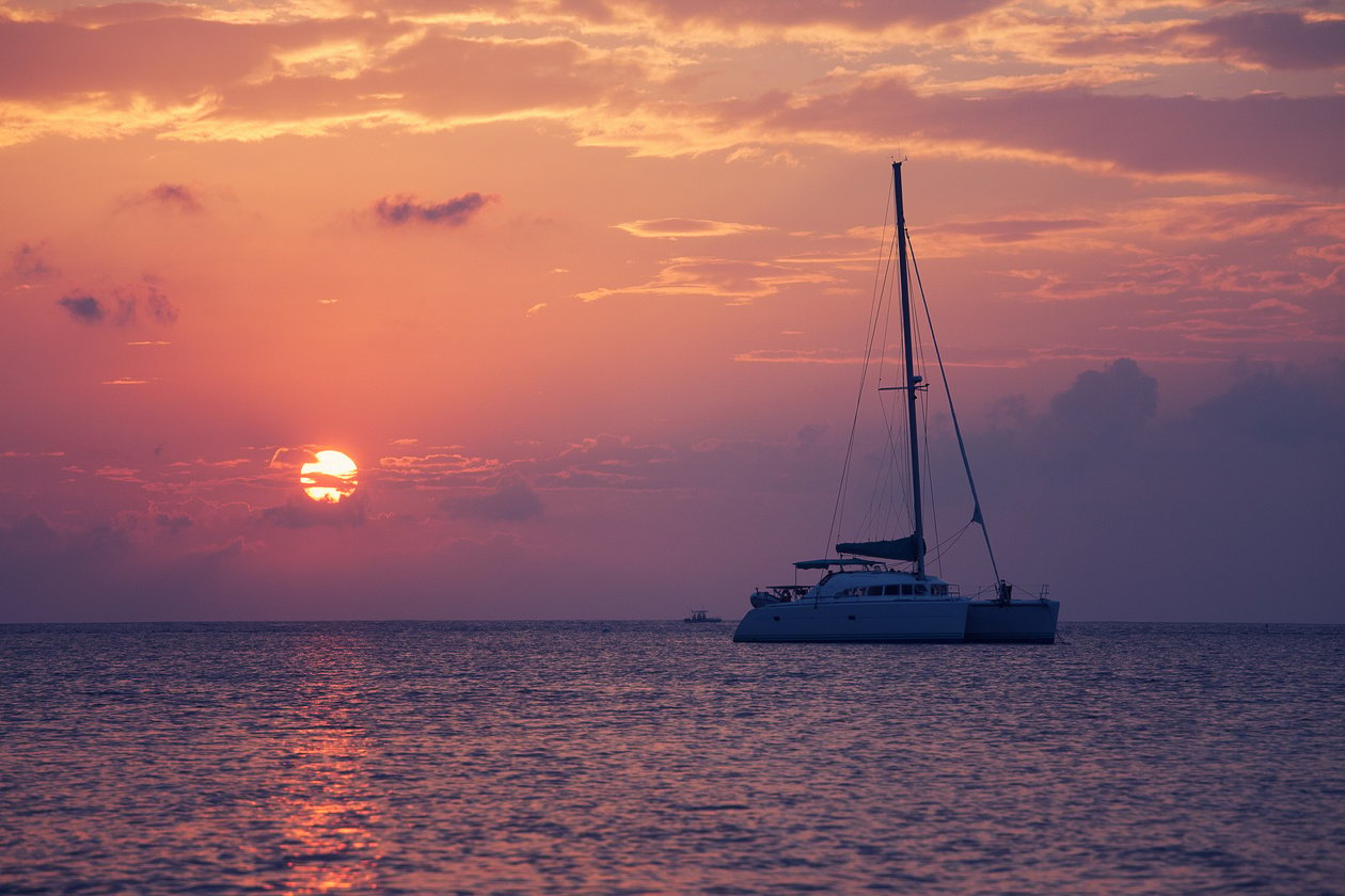 Catamaran at sunset